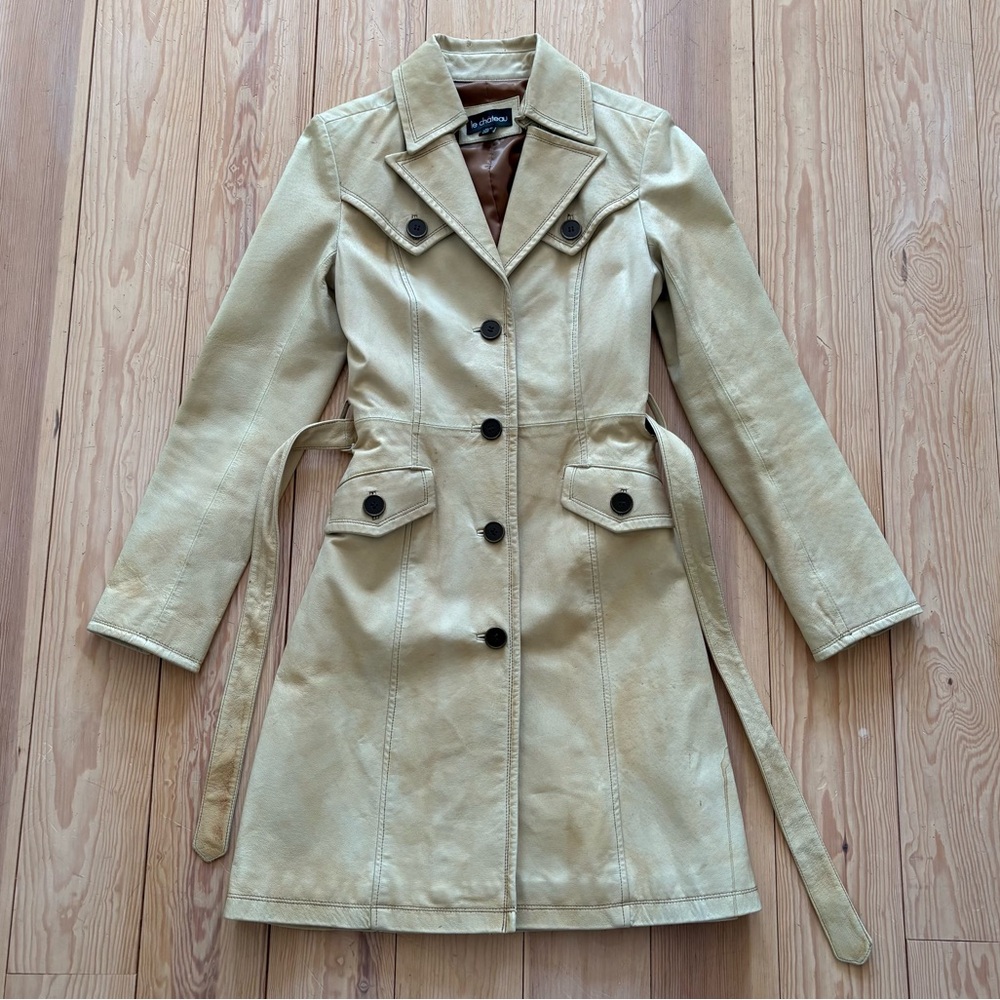 Vintage Le Chateau 70s Style Leather Trench Coat